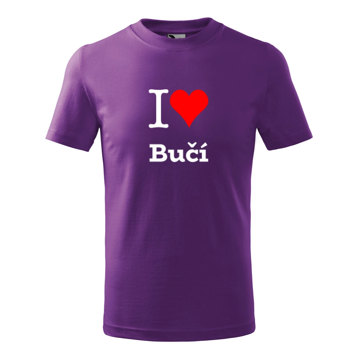 Fialové dětské tričko I love Bučí