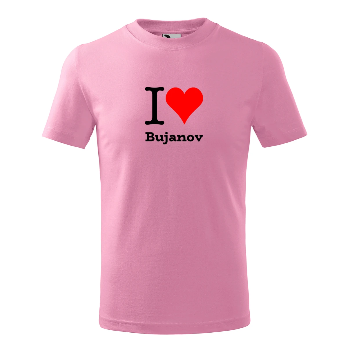Růžové dětské tričko I love Bujanov