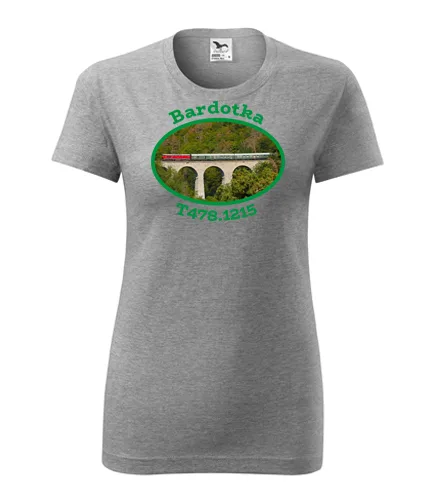 Šedé dámské tričko s lokomotivou Bardotka T478.1215