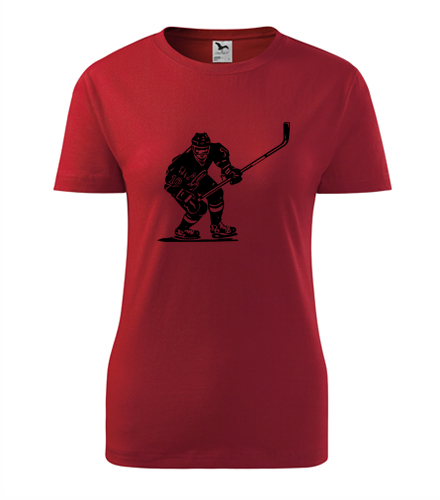 Červené dámské tričko s hokejistou