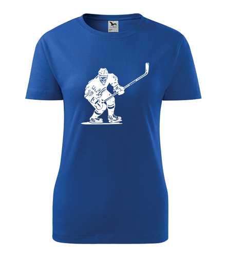 Modré dámské tričko s hokejistou