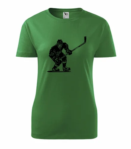 Zelené dámské tričko s hokejistou