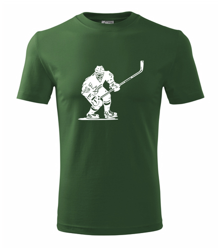 Lahvově zelené tričko s hokejistou