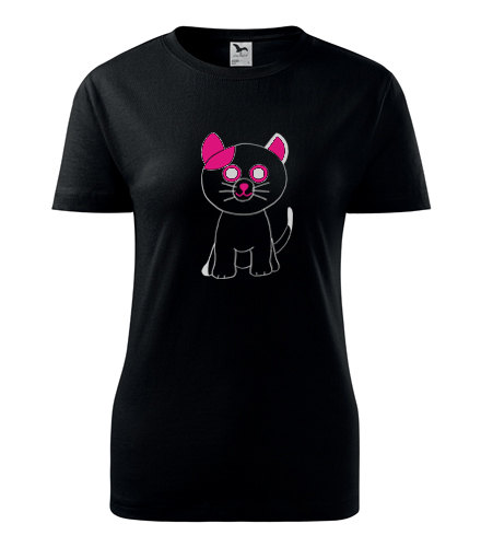 Černé dámské tričko kočka plyšová