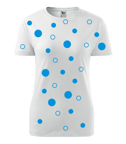 Bílé dámské tričko s modrými kuličkami