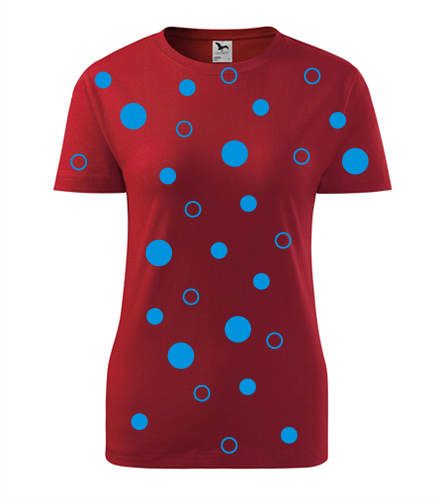 Červené dámské tričko s modrými kuličkami