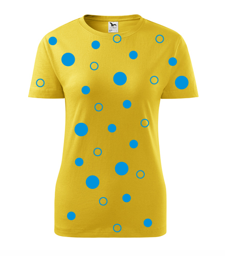 Žluté dámské tričko s modrými kuličkami