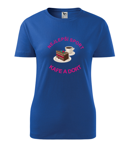 Modré dámské tričko nejlepší sport kafe a dort