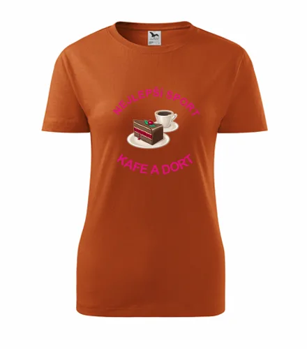 Oranžové dámské tričko nejlepší sport kafe a dort
