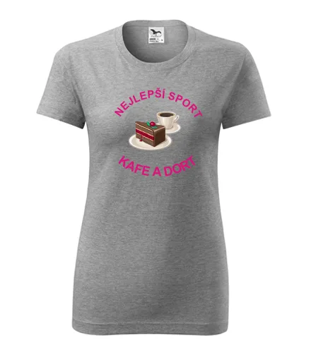 Šedé dámské tričko nejlepší sport kafe a dort
