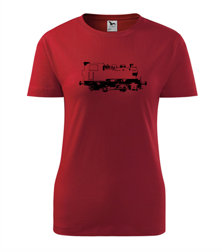 Červené dámské tričko s obrázkem parní lokomotivy 213