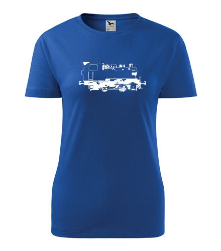 Modré dámské tričko s obrázkem parní lokomotivy 213