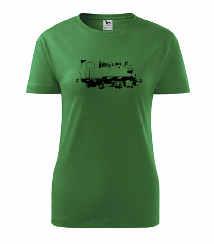 Zelené dámské tričko s obrázkem parní lokomotivy 213
