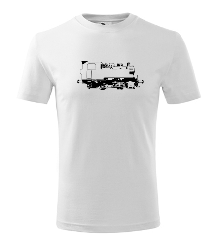 Bílé dětské tričko s obrázkem parní lokomotivy 213