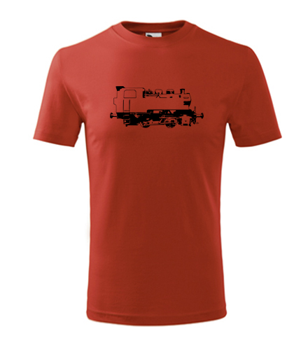 Červené dětské tričko s obrázkem parní lokomotivy 213