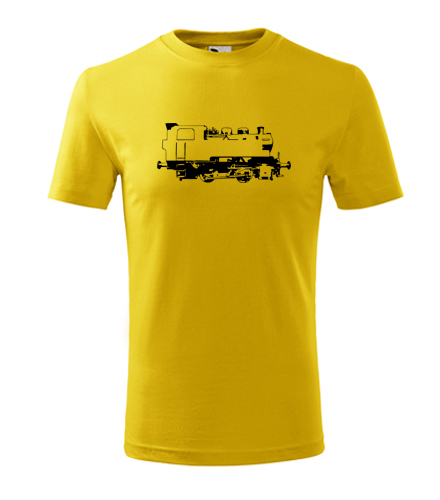 Žluté dětské tričko s obrázkem parní lokomotivy 213