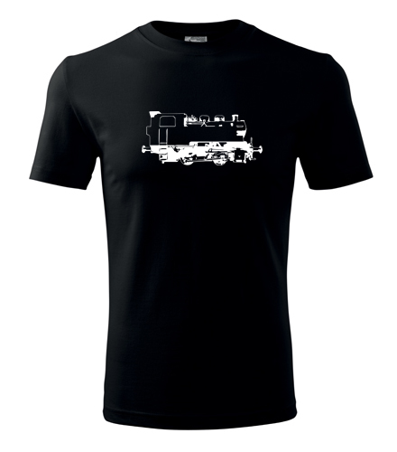 Černé tričko s obrázkem parní lokomotivy 213
