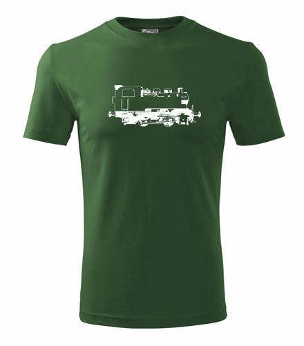 Lahvově zelené tričko s obrázkem parní lokomotivy 213