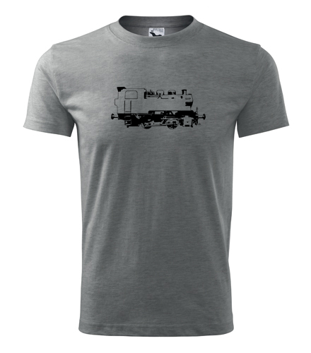 Šedé tričko s obrázkem parní lokomotivy 213