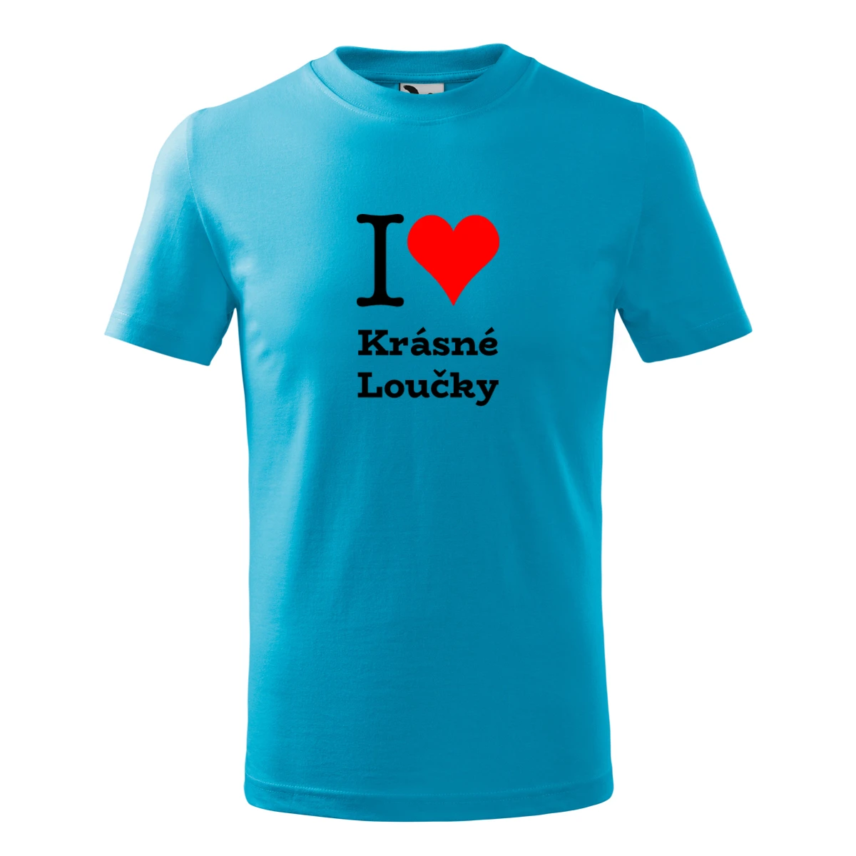 Tyrkysové dětské tričko I love Krásné Loučky