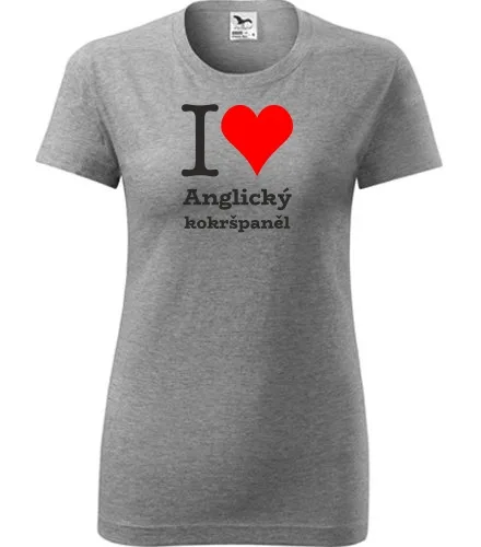 Šedé dámské tričko I love Anglický kokršpaněl