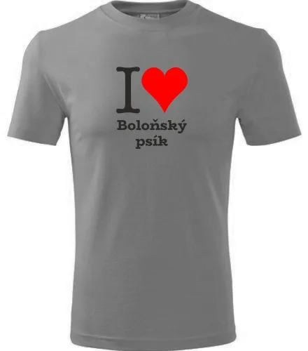 Šedé tričko I love Boloňský psík