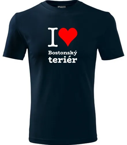 Tmavě modré dětské tričko I love Bostonský teriér