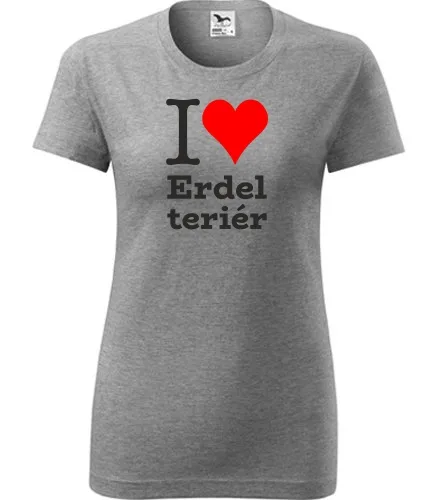 Šedé dámské tričko I love Erdel teriér