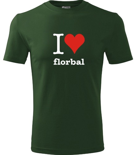Lahvově zelené tričko I love florbal