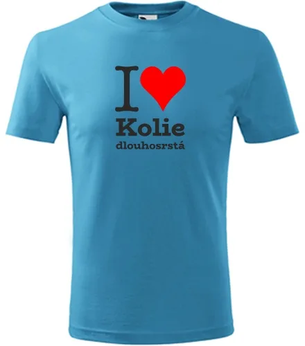 Tyrkysové dětské tričko I love Kolie dlouhosrstá