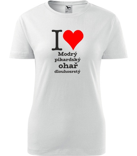 Bílé dámské tričko I love Modrý pikardský ohař dlouhosrstý