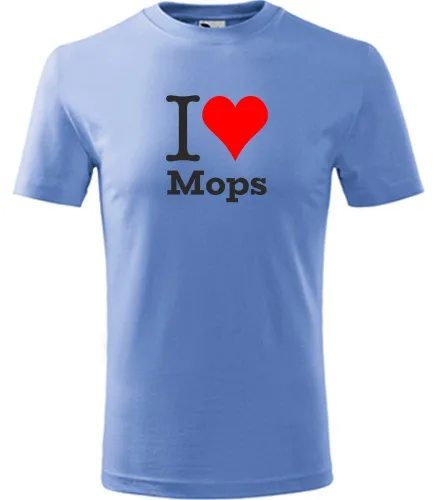 Světle modré dětské tričko I love Mops