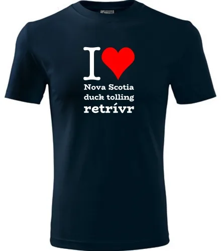 Tmavě modré dětské tričko I love Nova Scotia duck tolling retrívr
