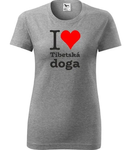 trička s potiskem Šedé dámské tričko I love Tibetská doga