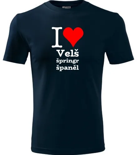 trička s potiskem Tmavě modré dětské tričko I love Velš špringr španěl