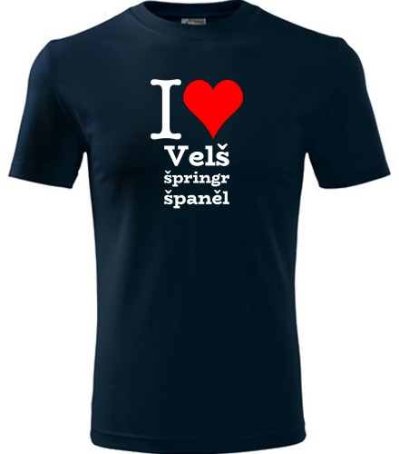 Tmavě modré tričko I love Velš špringr španěl
