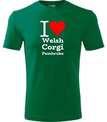 Zelené dětské tričko I love Welsh Corgi Pembroke