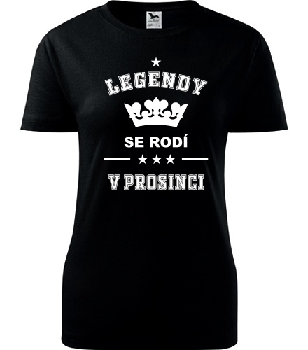 Černé dámské tričko Legendy se rodí v prosinci