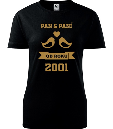Černé dámské tričko k výročí svatby - holubičky zlaté