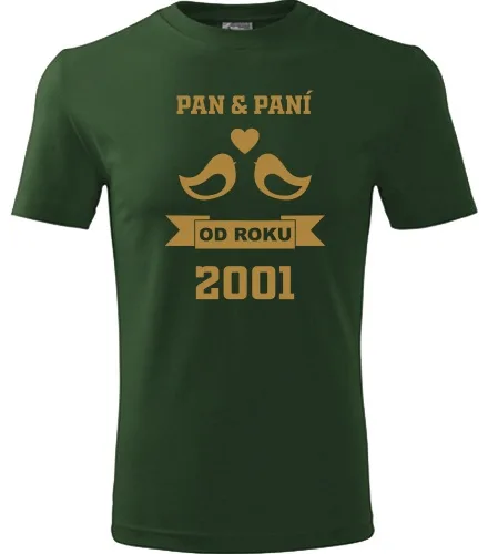 Lahvově zelené tričko k výročí svatby - holubičky zlaté