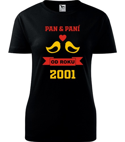 Černé dámské tričko k výročí svatby - holubičky žluté