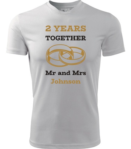 Bílé tričko k výročí svatby - Mr and Mrs - zlaté prstýnky