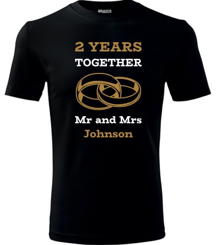 Černé tričko k výročí svatby - Mr and Mrs - zlaté prstýnky