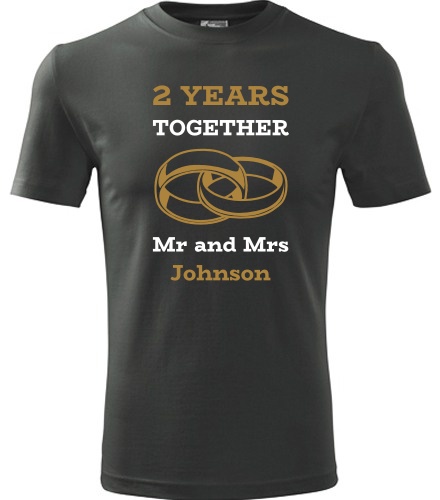 Grafitové tričko k výročí svatby - Mr and Mrs - zlaté prstýnky
