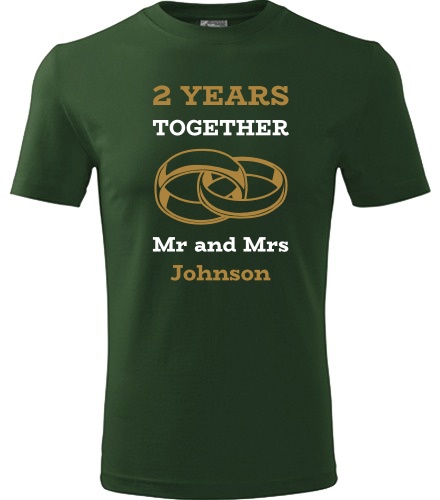 Lahvově zelené tričko k výročí svatby - Mr and Mrs - zlaté prstýnky