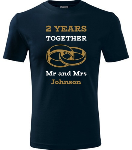 Tmavě modré tričko k výročí svatby - Mr and Mrs - zlaté prstýnky