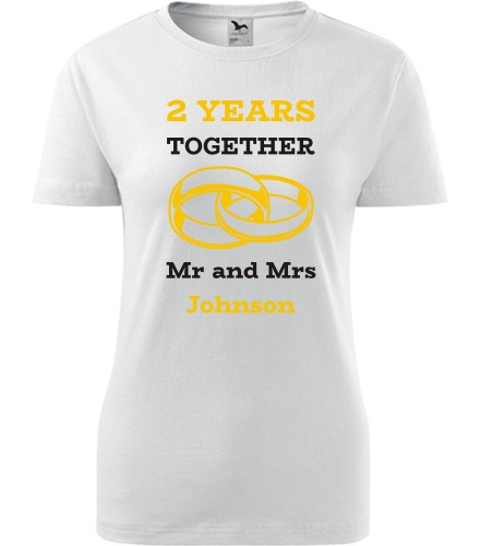 Dámské tričko k výročí svatby - Mr and Mrs - žluté prstýnky - Dárek k výročí svatby