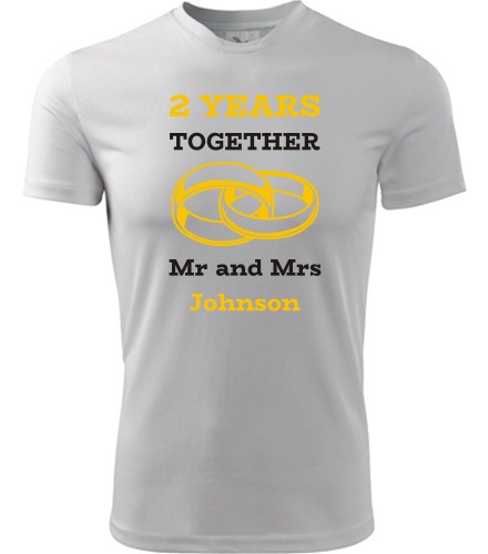 Tričko k výročí svatby - Mr and Mrs - žluté prstýnky - Dárek k výročí svatby