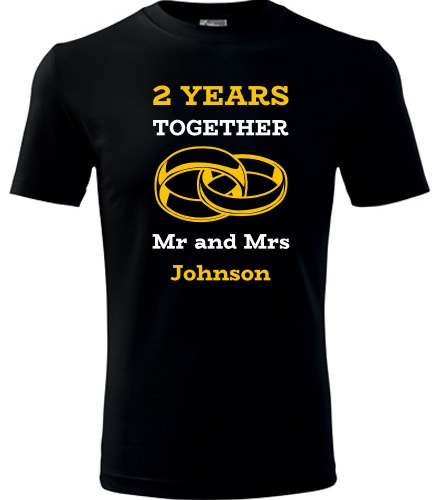 Černé tričko k výročí svatby - Mr and Mrs - žluté prstýnky
