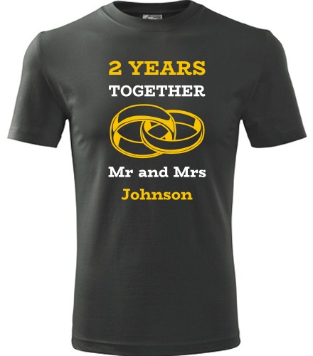 Grafitové tričko k výročí svatby - Mr and Mrs - žluté prstýnky